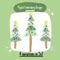 Whimsical Sketch Christmas Tree Trio Machine Embroidery Design Package, 5x7 hoop