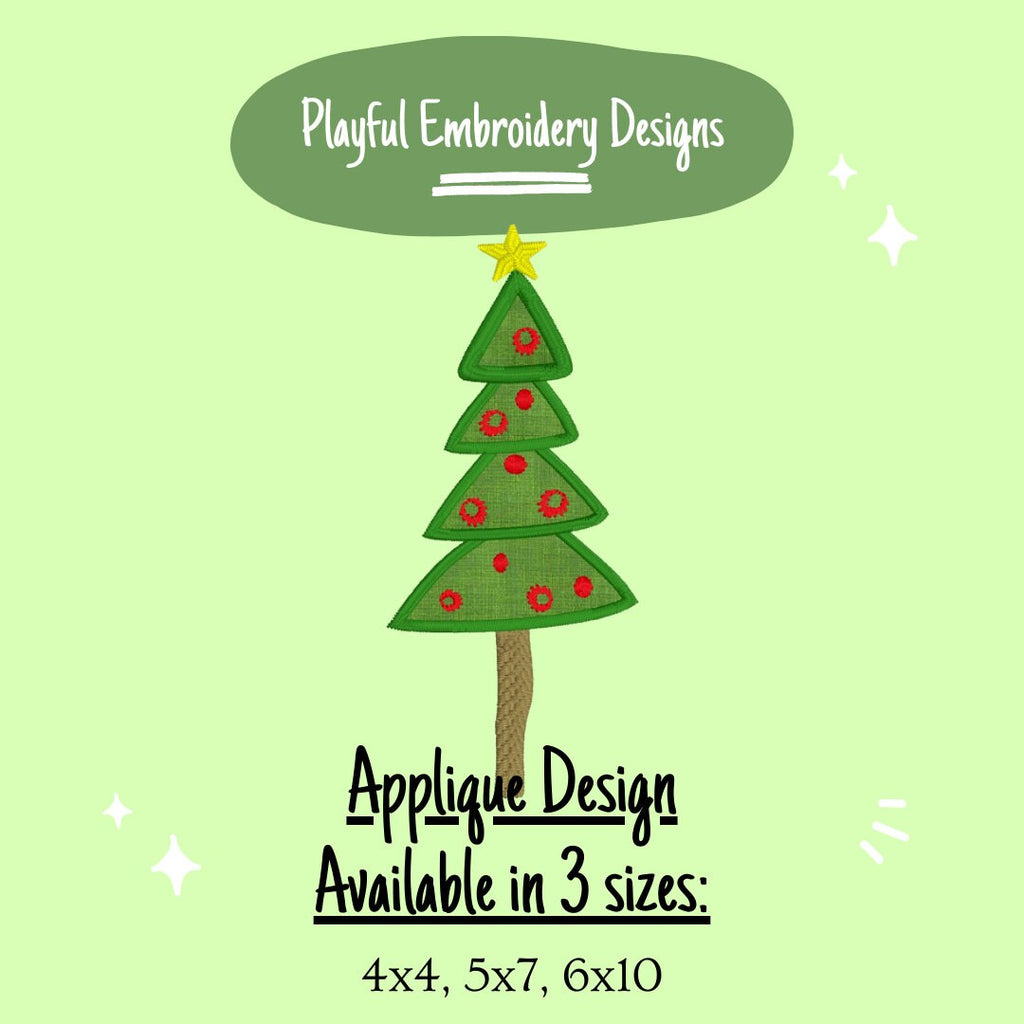 Whimsical Christmas Tree Applique Machine Embroidery Design