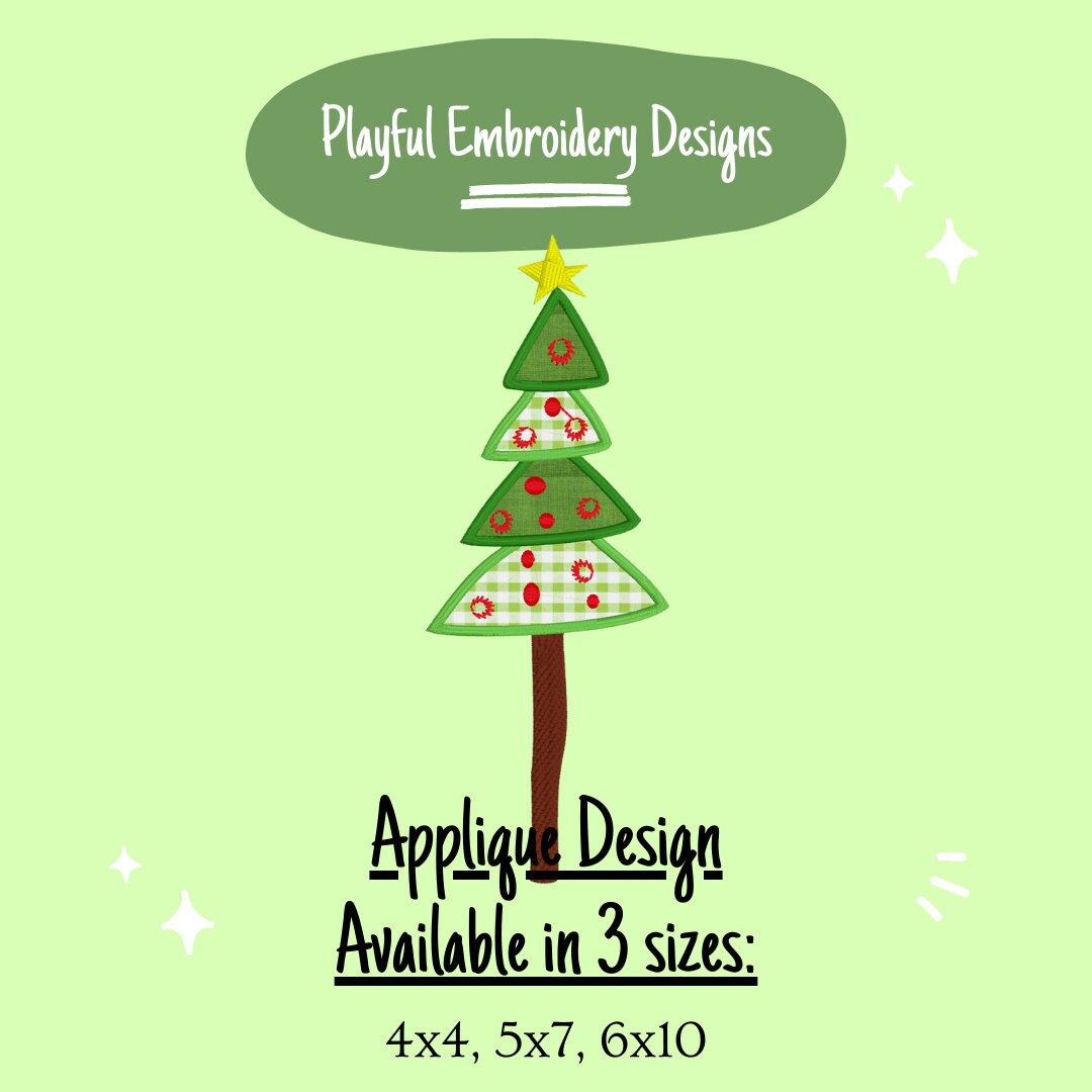Whimsical Multi Colored Christmas Tree Applique Machine Embroidery Design