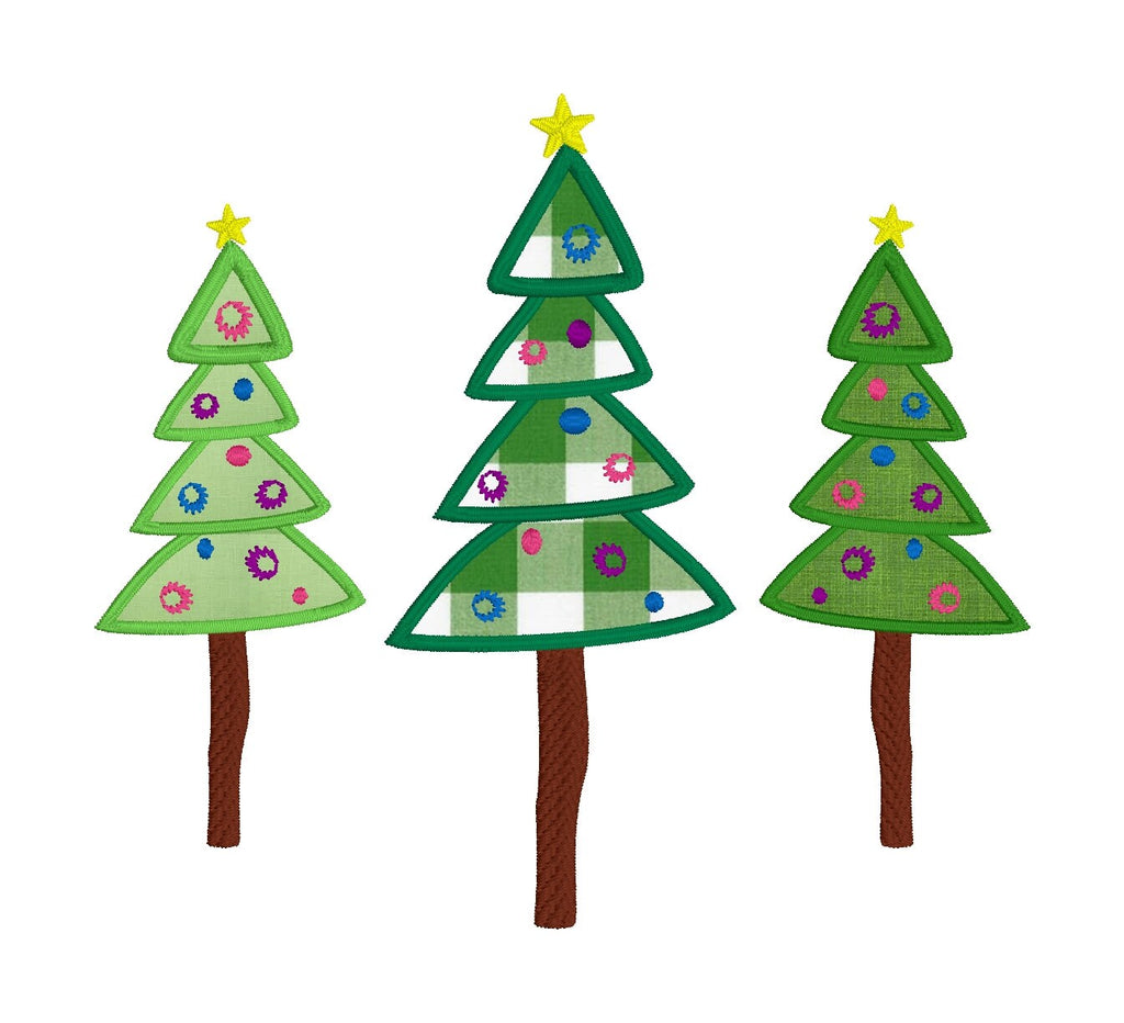Whimsical Christmas Tree Applique Trio Machine Embroidery Design Package, 5x7 hoop