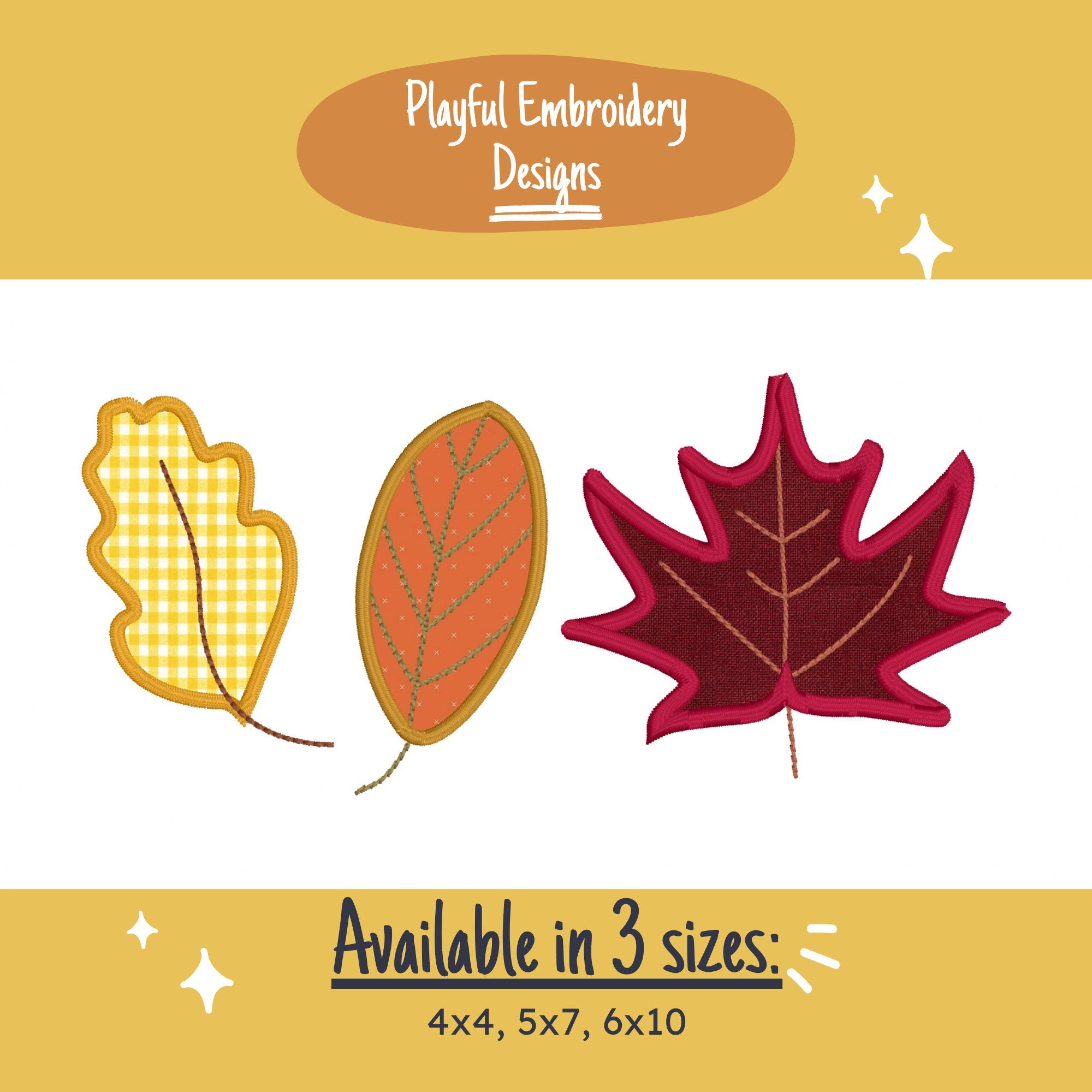 Fall Leaf Trio Applique Machine Embroidery Design