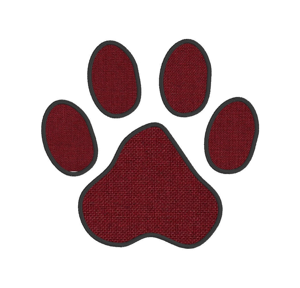 Dog Paw Print Applique Machine Embroidery Design, Satin Stitch Applique Dog Paw Print Embroidery Design