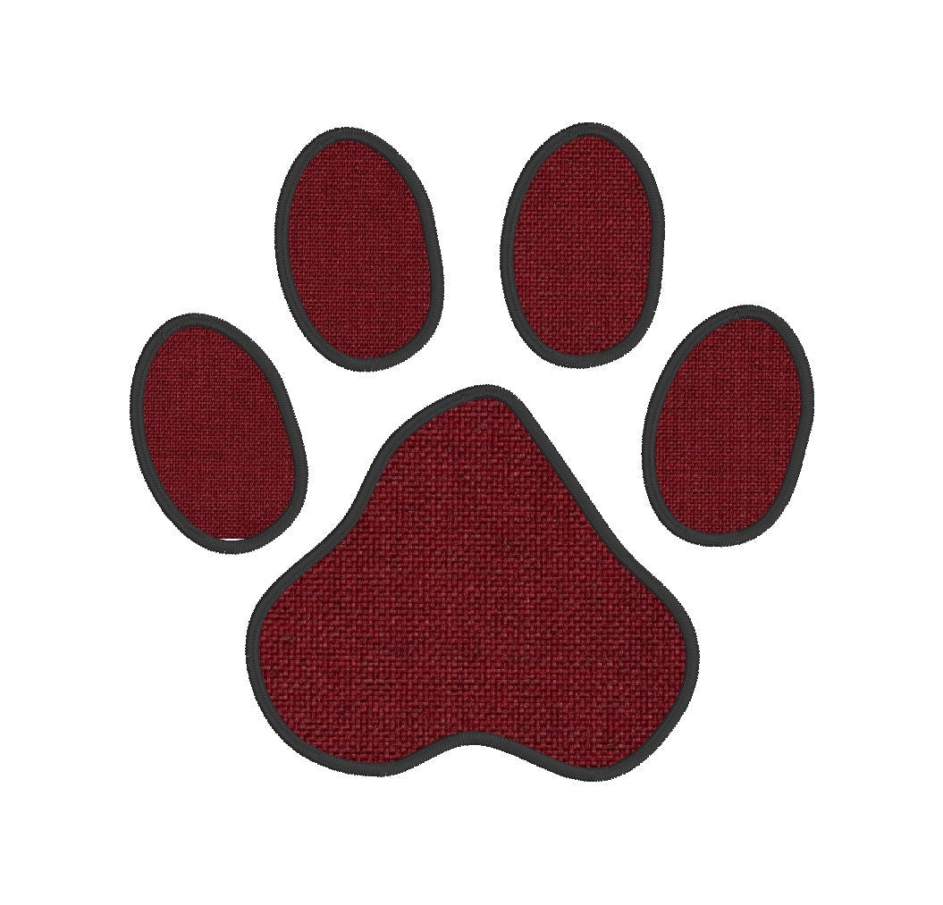 Dog Paw Print Applique Machine Embroidery Design, Satin Stitch Applique Dog Paw Print Embroidery Design