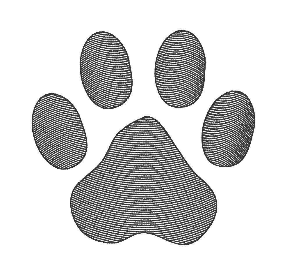 Dog Paw Print Machine Embroidery Design, Sketch Style Dog Paw Embroidery Design