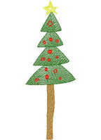 Whimsical Sketch Christmas Tree Machine Embroidery Design, 4x4, 5x7, 6x10