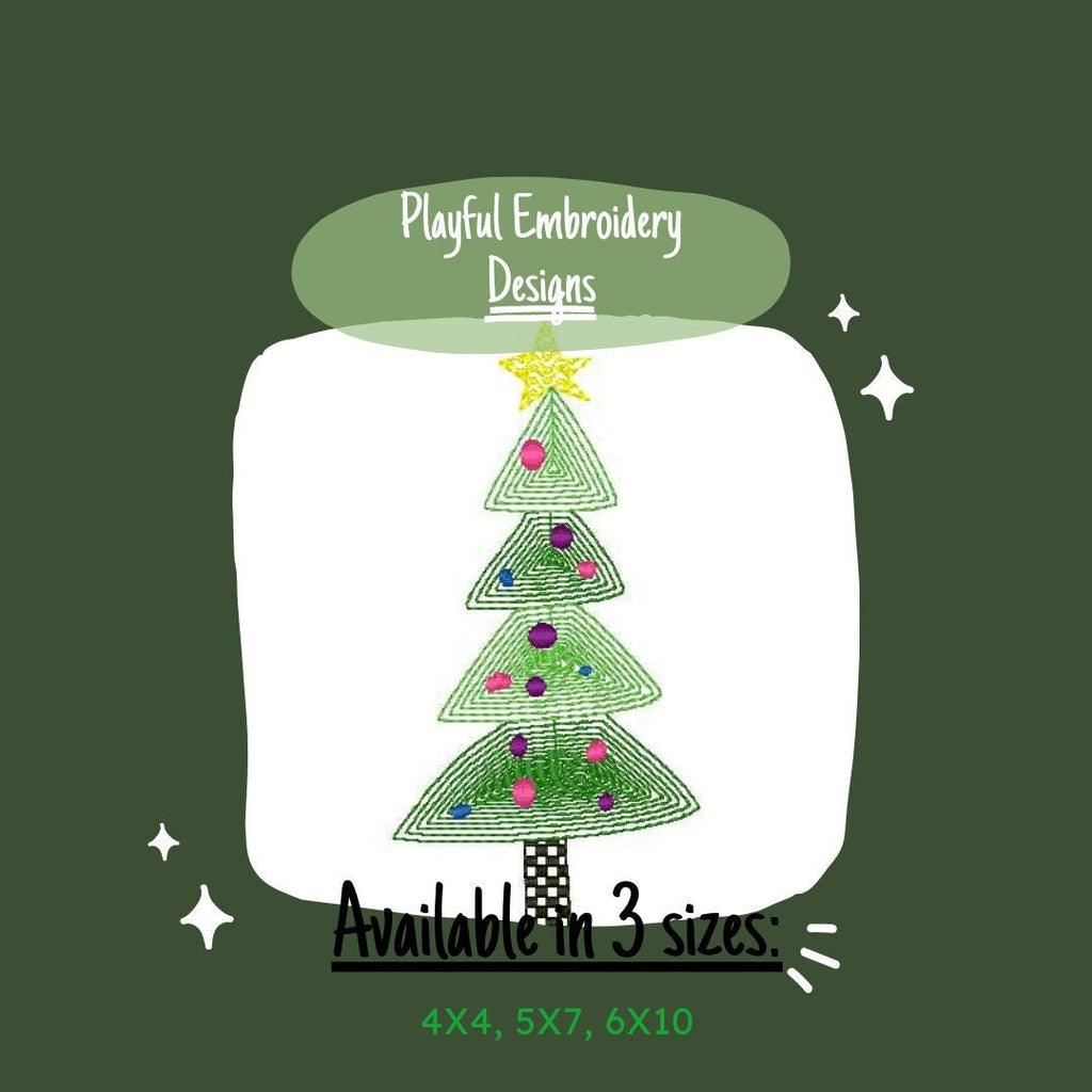 Colorful Funky Contour Christmas Tree Machine Embroidery Design, 4x4, 5x7, 6x10