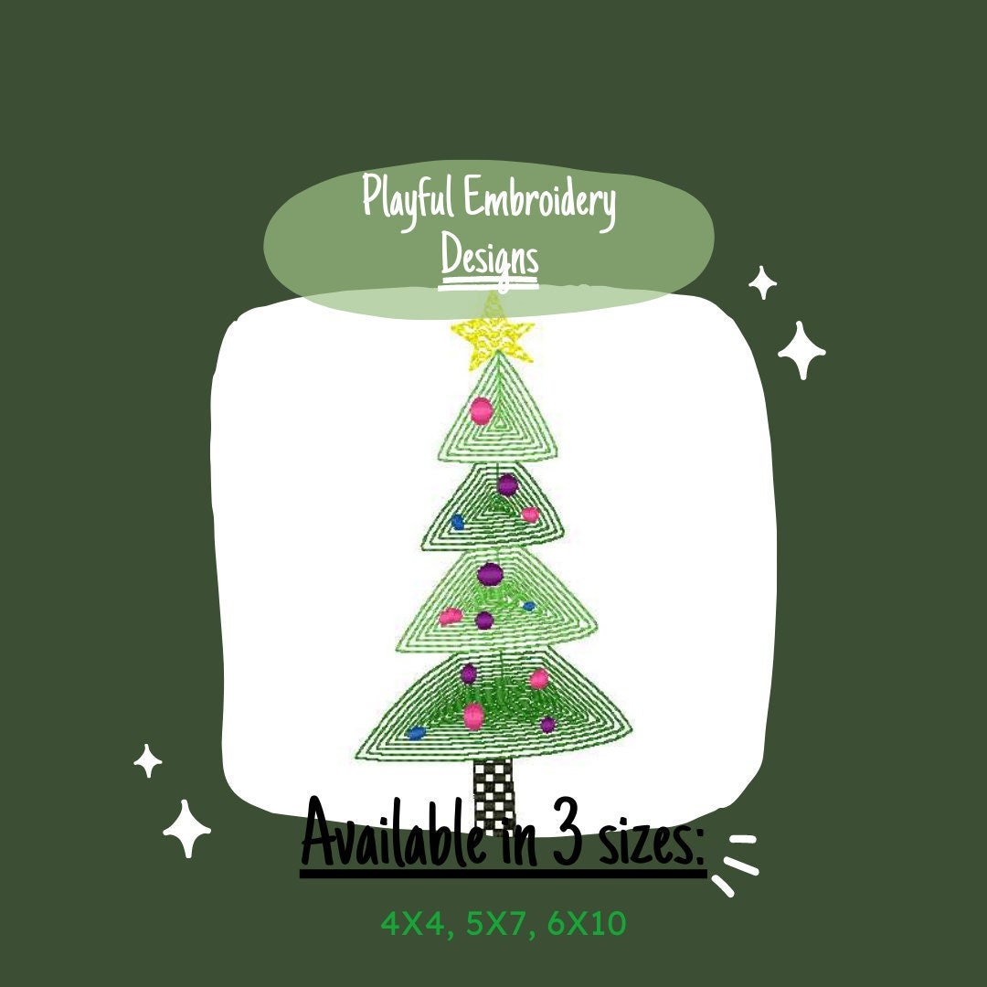 Colorful Funky Contour Christmas Tree Machine Embroidery Design, 4x4, 5x7, 6x10