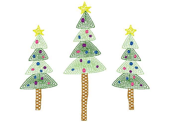 Whimsical Sketch Christmas Tree Trio Machine Embroidery Design Package, 5x7 hoop