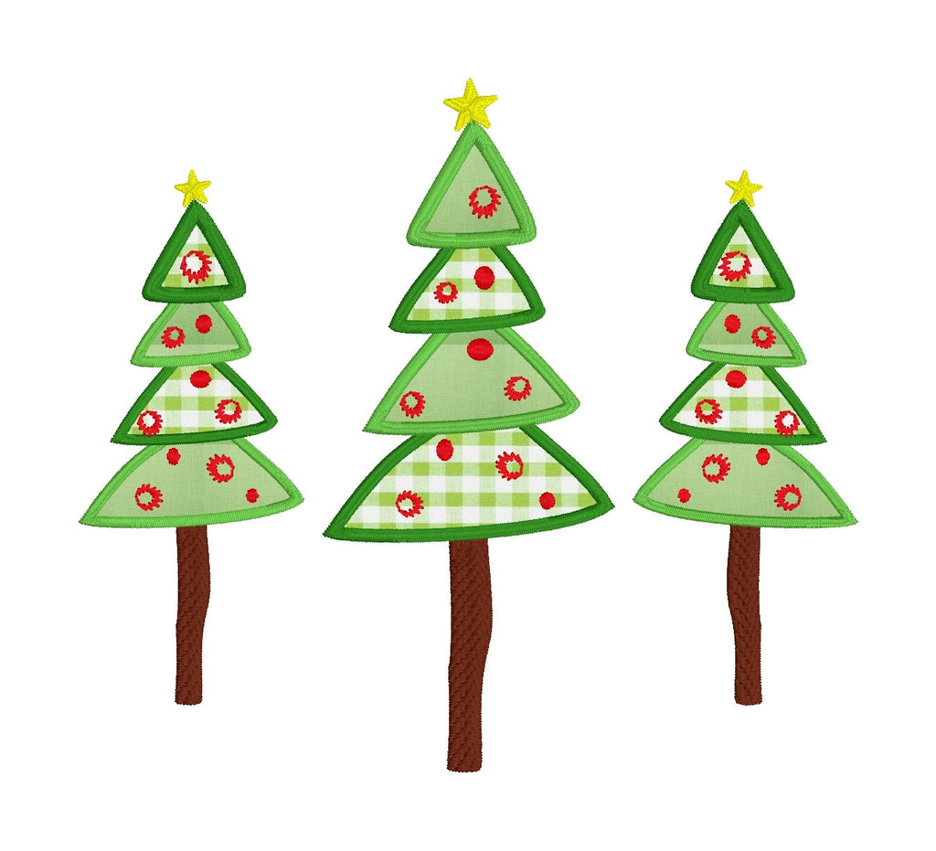Whimsical Christmas Tree Applique Trio Machine Embroidery Design Package, 5x7 hoop