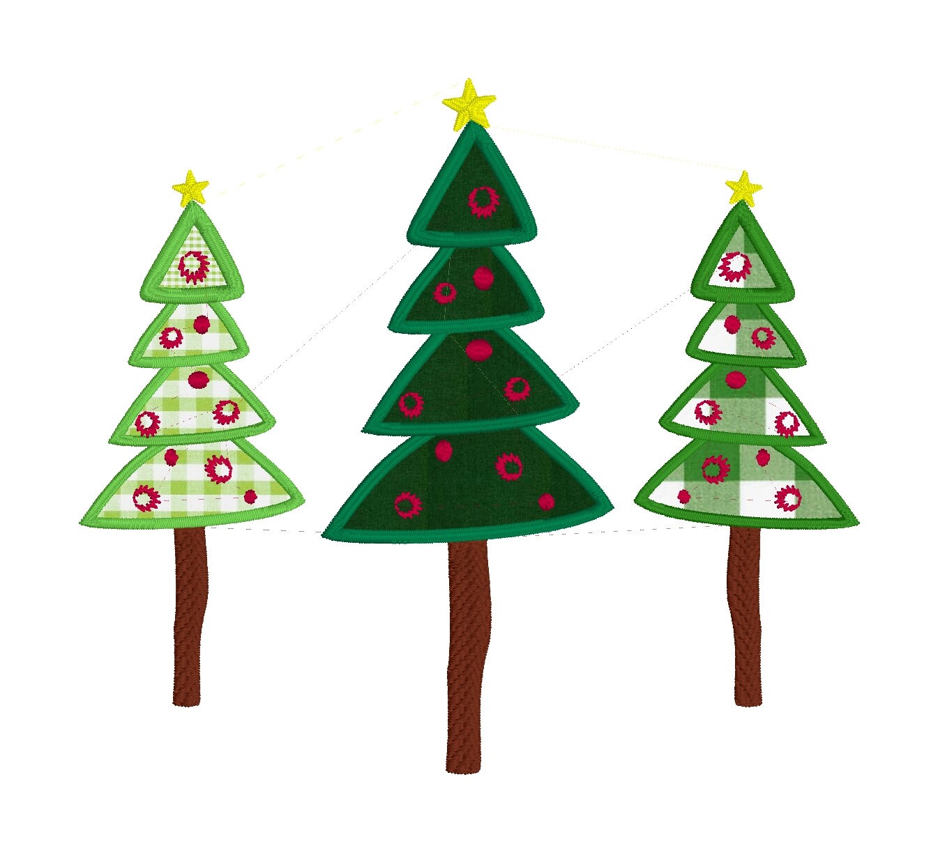 Whimsical Christmas Tree Applique Trio Machine Embroidery Design Package, 5x7 hoop