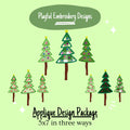 Whimsical Christmas Tree Applique Trio Machine Embroidery Design Package, 5x7 hoop