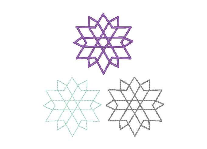 Geometric Snowflake Machine Embroidery Design, Bean Stitch, Back Stitch, Satin Stitch Embroidery Design