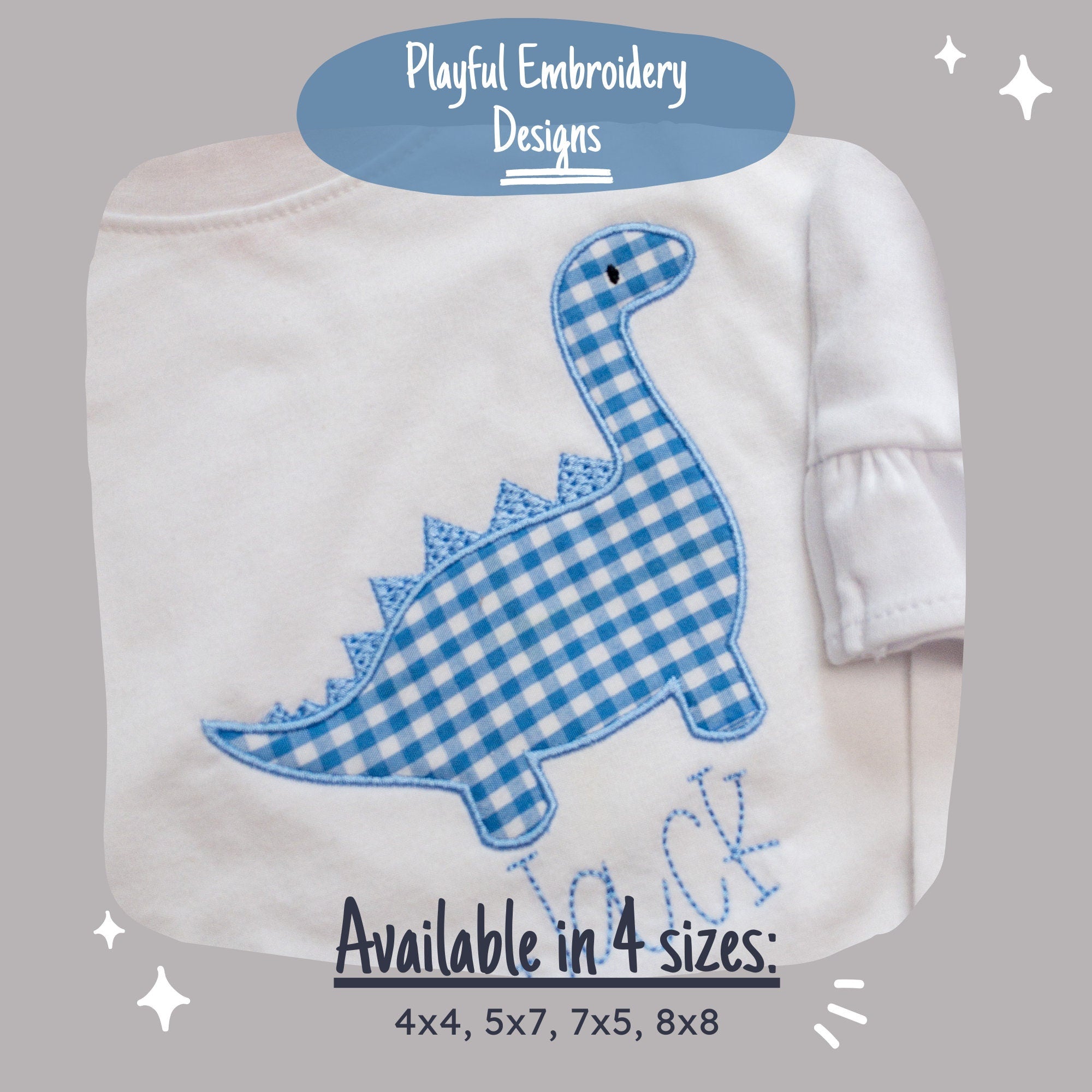 Dinosaur Applique Machine Embroidery Design, Cute Dinosaur Applique Design