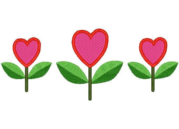 Flower Hearts Trio Machine Embroidery Design, Fill Flower Heart Embroidery Design, Valentine Embroidery Design