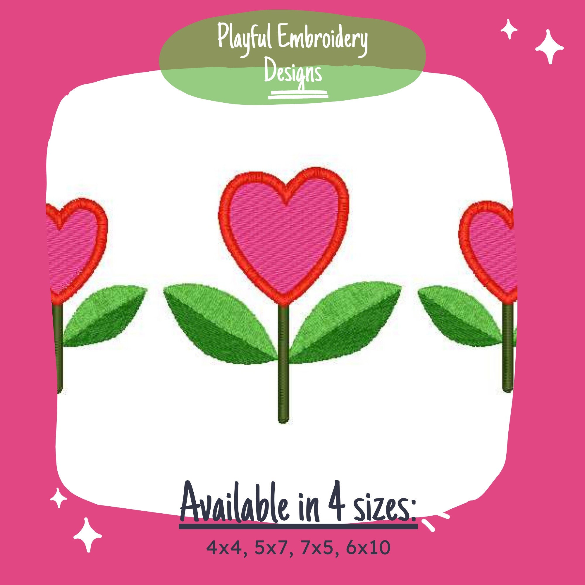 Flower Hearts Trio Machine Embroidery Design, Fill Flower Heart Embroidery Design, Valentine Embroidery Design