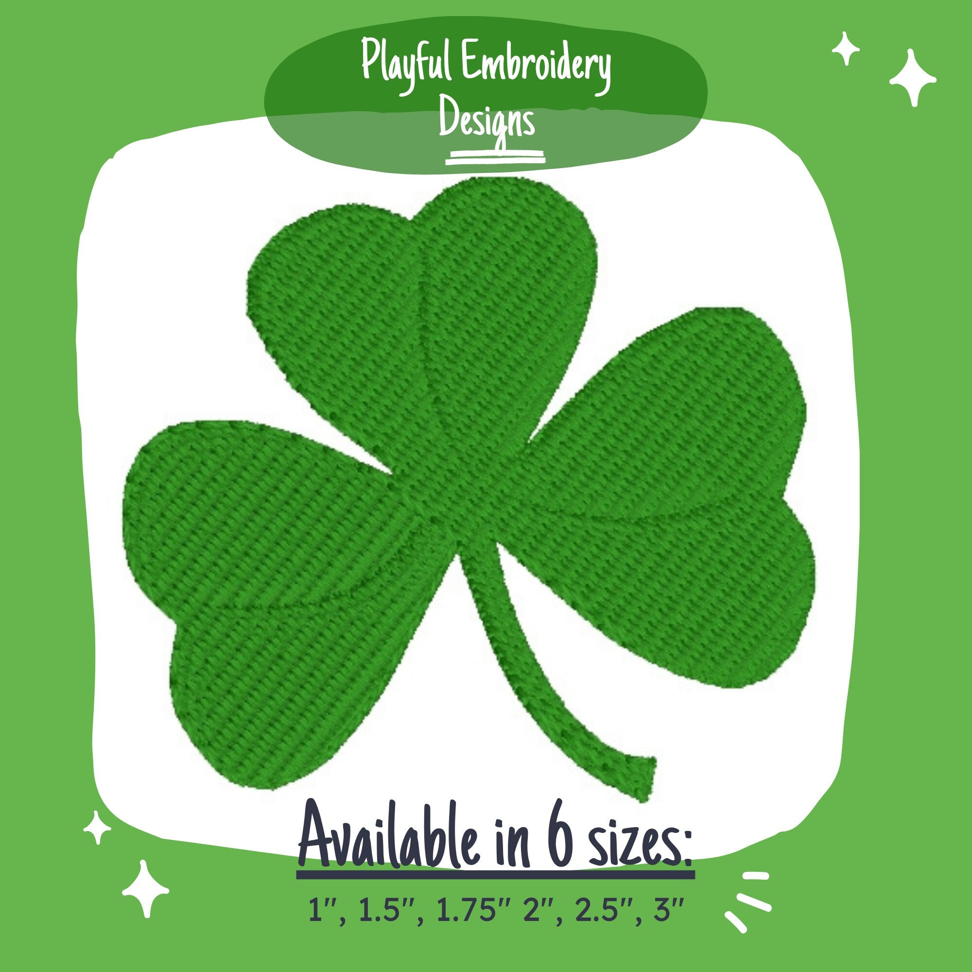Shamrock Machine Embroidery Design, Fill Stitched Four Leaf Clover Embroidery Design