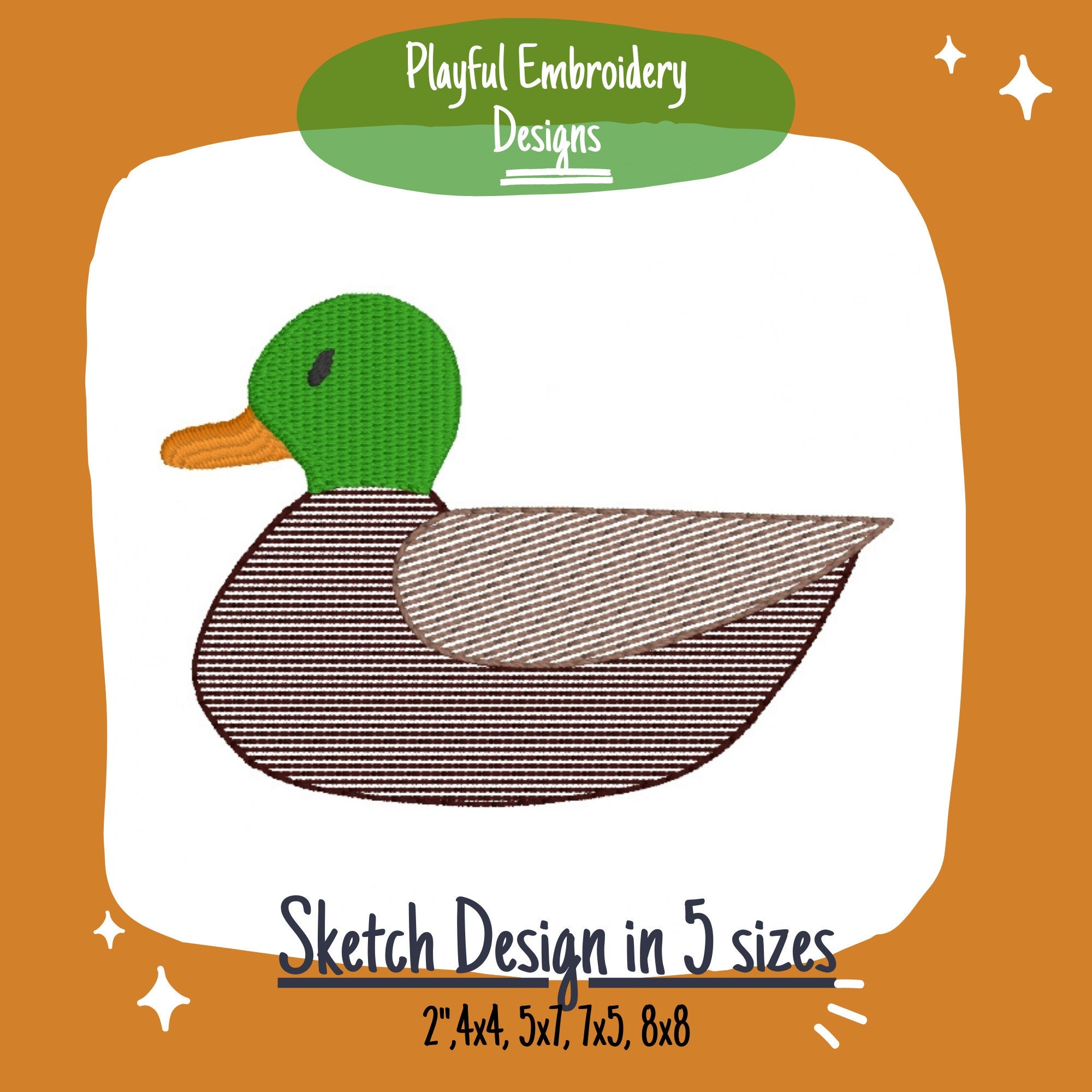 Mallard Duck Sketch Style Machine Embroidery Design, Ducking Hunting Embroidery Design, Sketch Duck Deisgn