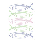 Stacked Bean Stitch Fish Outline Machine Embroidery Design, Five Fish Outlines Embroidery Design, Quick Stitch Fish Design