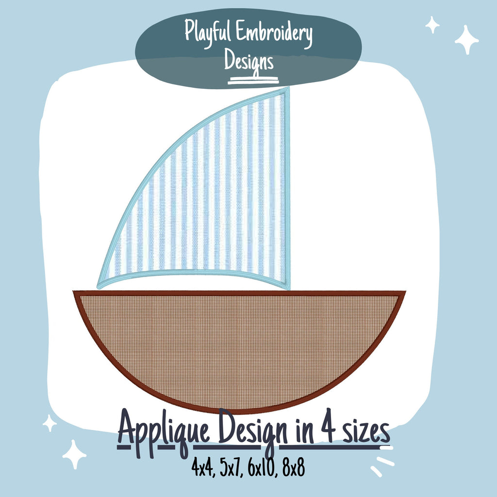 Sailboat Applique Machine Embroidery Design, Satin Stitch Applique Sailboat Design Embroidery Design, Summer Applique Design