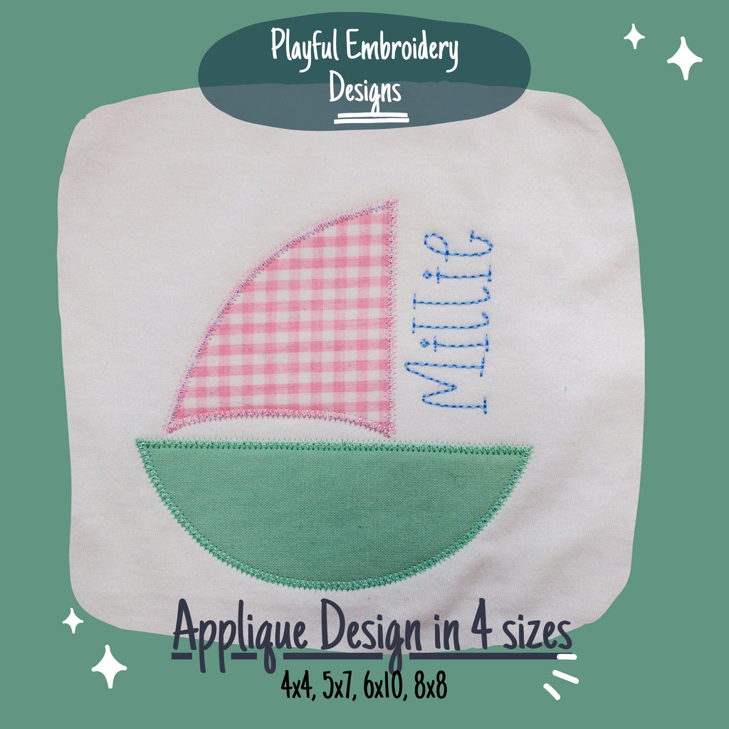 Sailboat Applique Machine Embroidery Design, Zig Zag Applique Sailboat Design Embroidery Design, Summer Applique Design, Quick Stitch Design