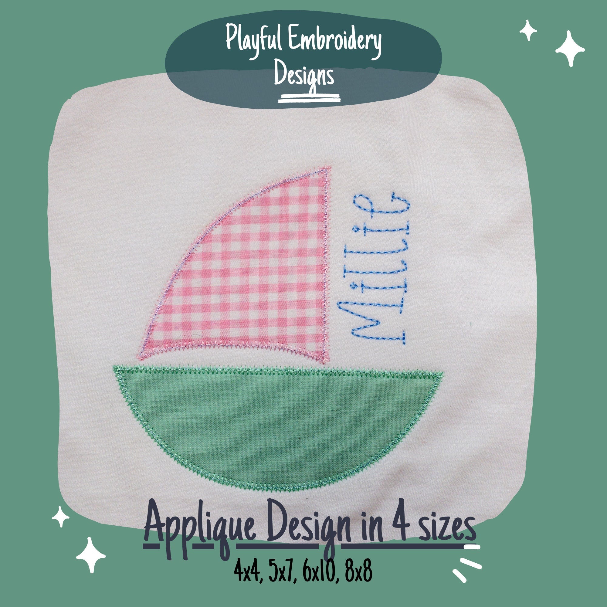 Sailboat Applique Machine Embroidery Design, Zig Zag Applique Sailboat Design Embroidery Design, Summer Applique Design, Quick Stitch Design