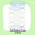 Stacked Bean Stitch Fish Outline Machine Embroidery Design, Five Fish Outlines Embroidery Design, Quick Stitch Fish Design