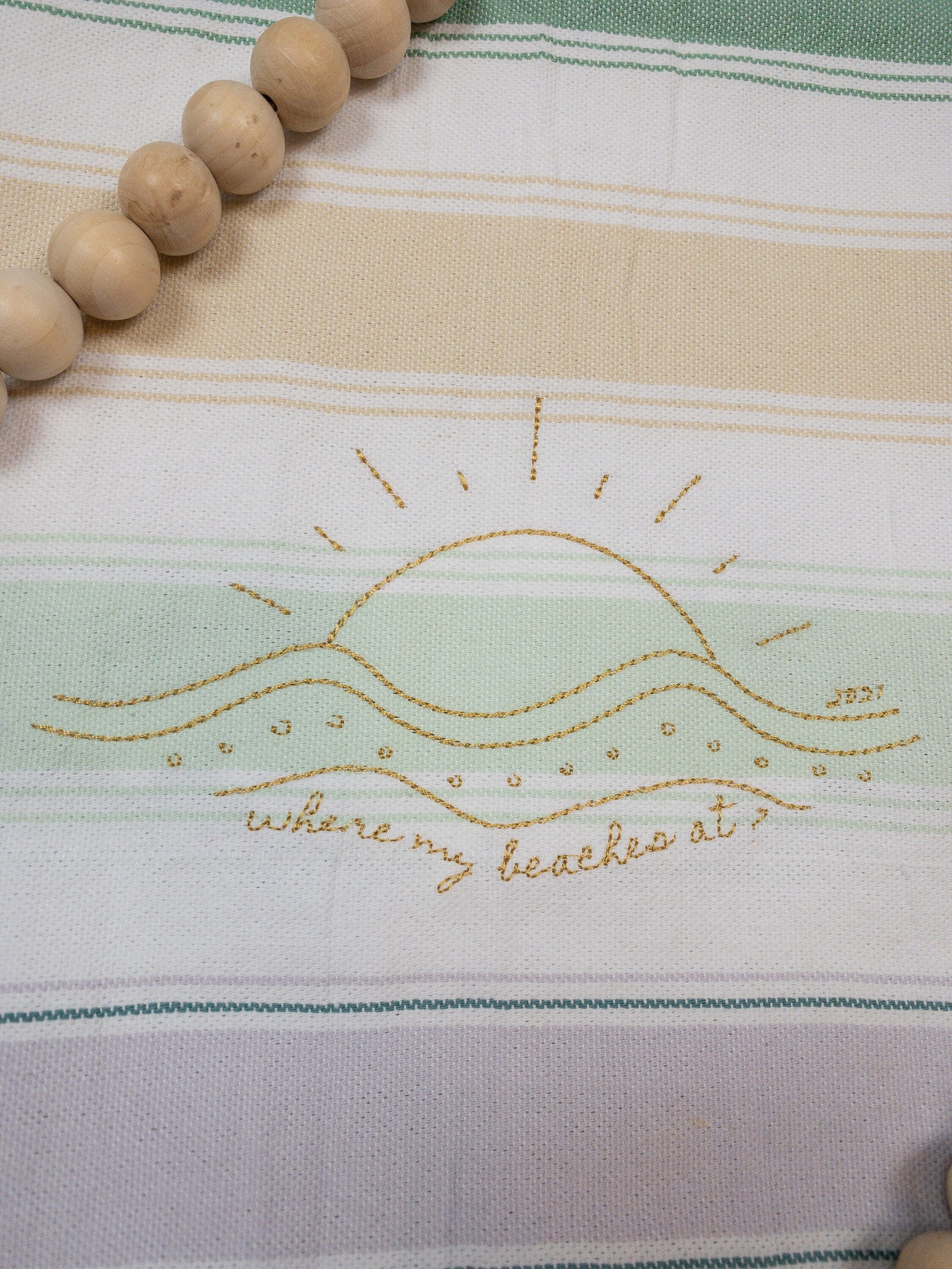 Beach, Waves, and Sun Scene Machine Embroidery Design, Beach Embroidery Design, Summer Embroidery Design