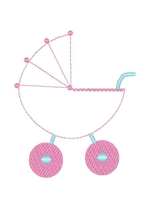 Baby Carriage Machine Embroidery Design, Baby Pram Embroidery Design, Baby Stroller Design