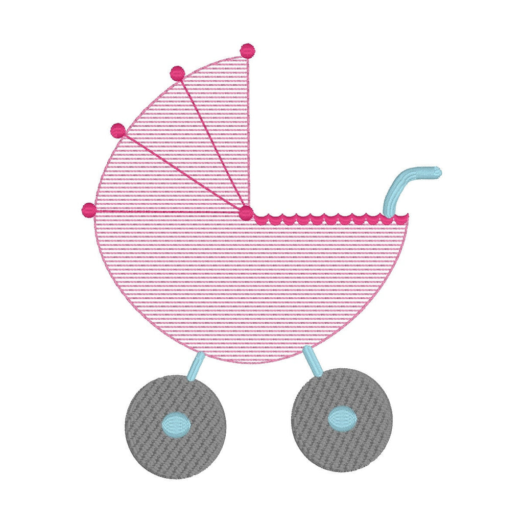 Baby Carriage Sketch Machine Embroidery Design, Baby Pram Embroidery Design, Baby Stroller Design, Sketch Design
