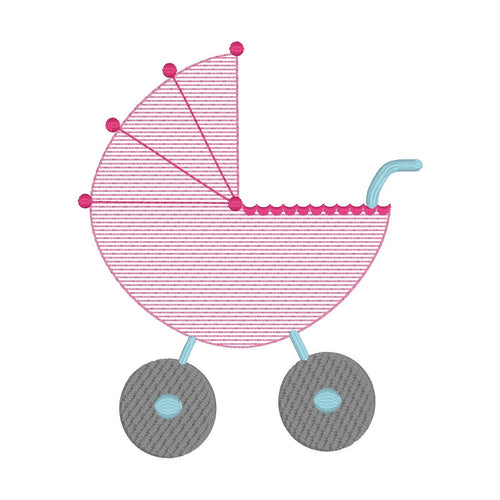 Baby Carriage Sketch Machine Embroidery Design, Baby Pram Embroidery Design, Baby Stroller Design, Sketch Design