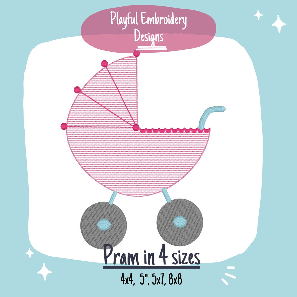Baby Carriage Sketch Machine Embroidery Design, Baby Pram Embroidery Design, Baby Stroller Design, Sketch Design