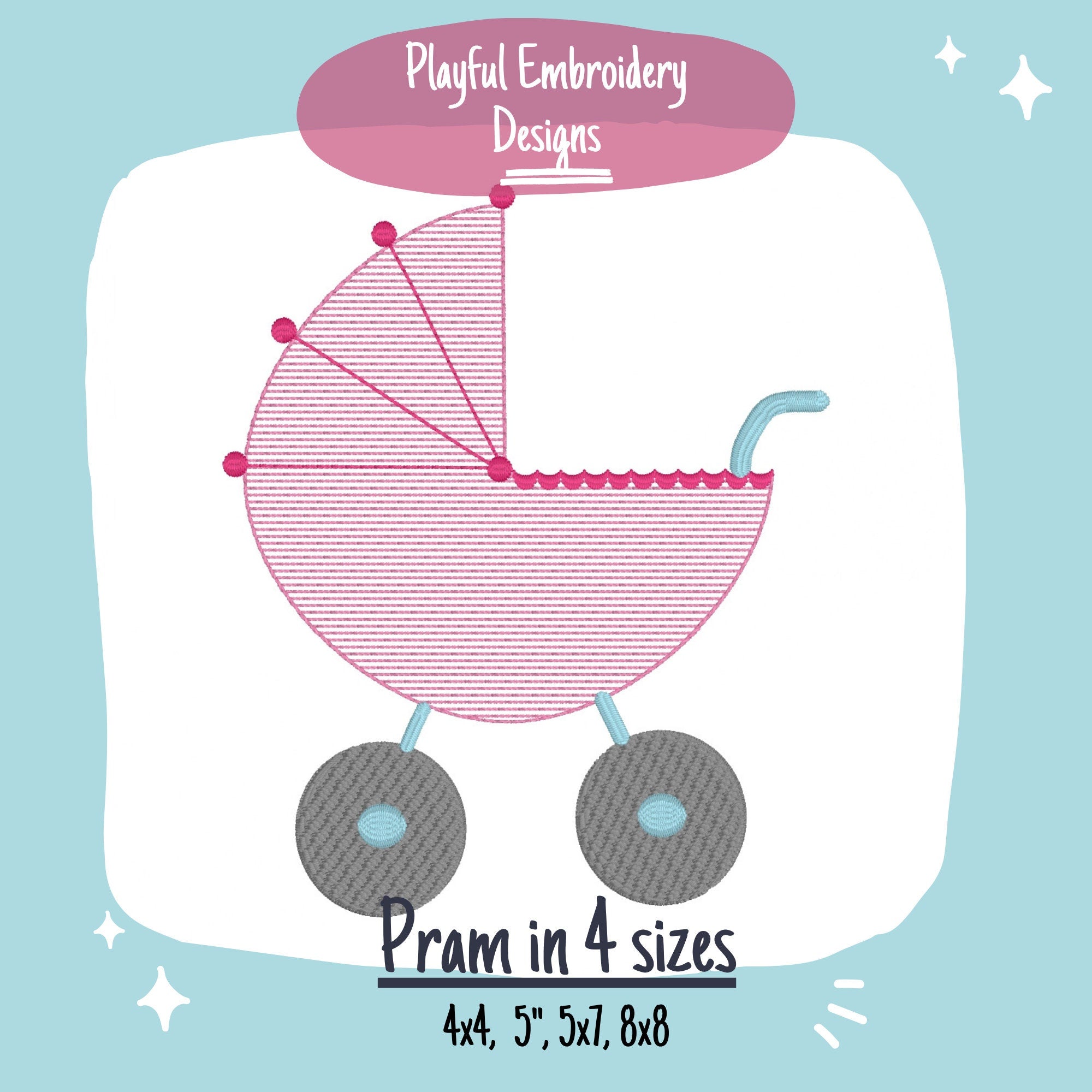 Baby Carriage Sketch Machine Embroidery Design, Baby Pram Embroidery Design, Baby Stroller Design, Sketch Design