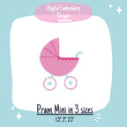 Mini Baby Carriage Machine Embroidery Design, Mini Baby Pram Embroidery Design, 2" Embroidery Design