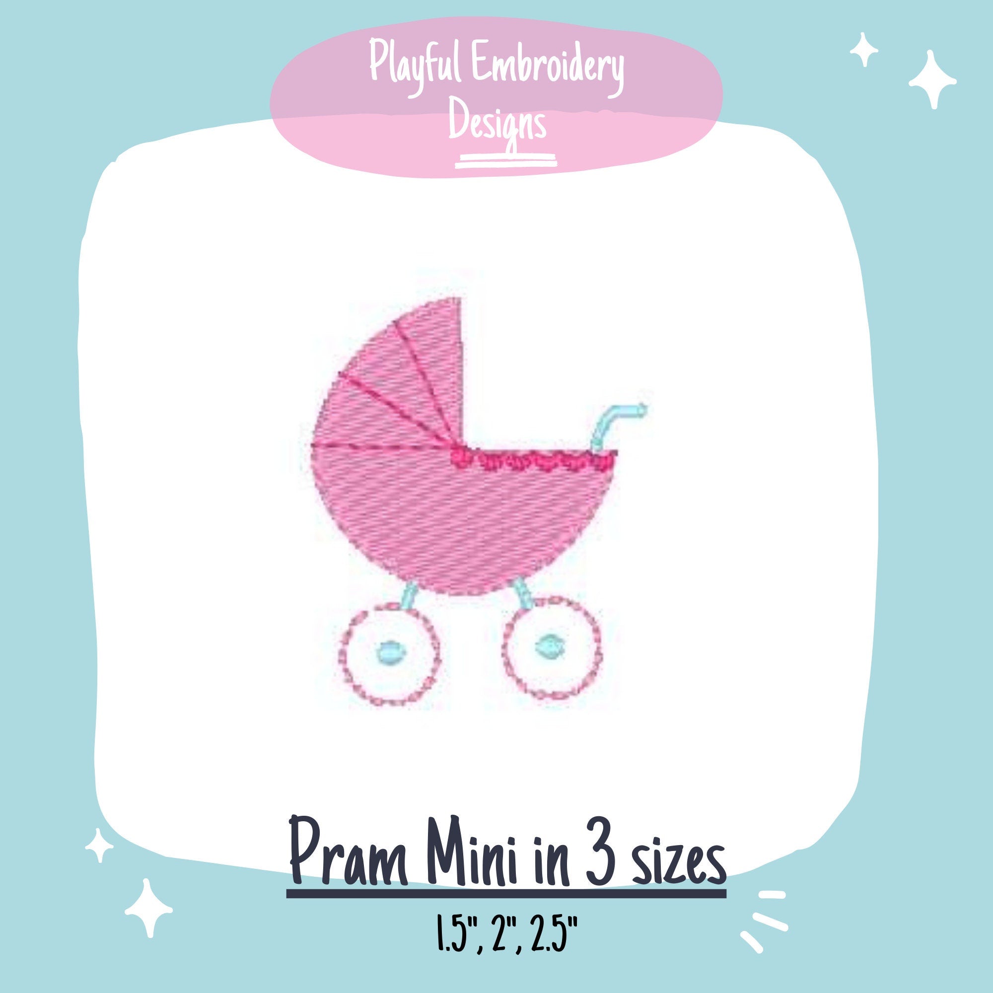 Mini Baby Carriage Machine Embroidery Design, Mini Baby Pram Embroidery Design, 2" Embroidery Design