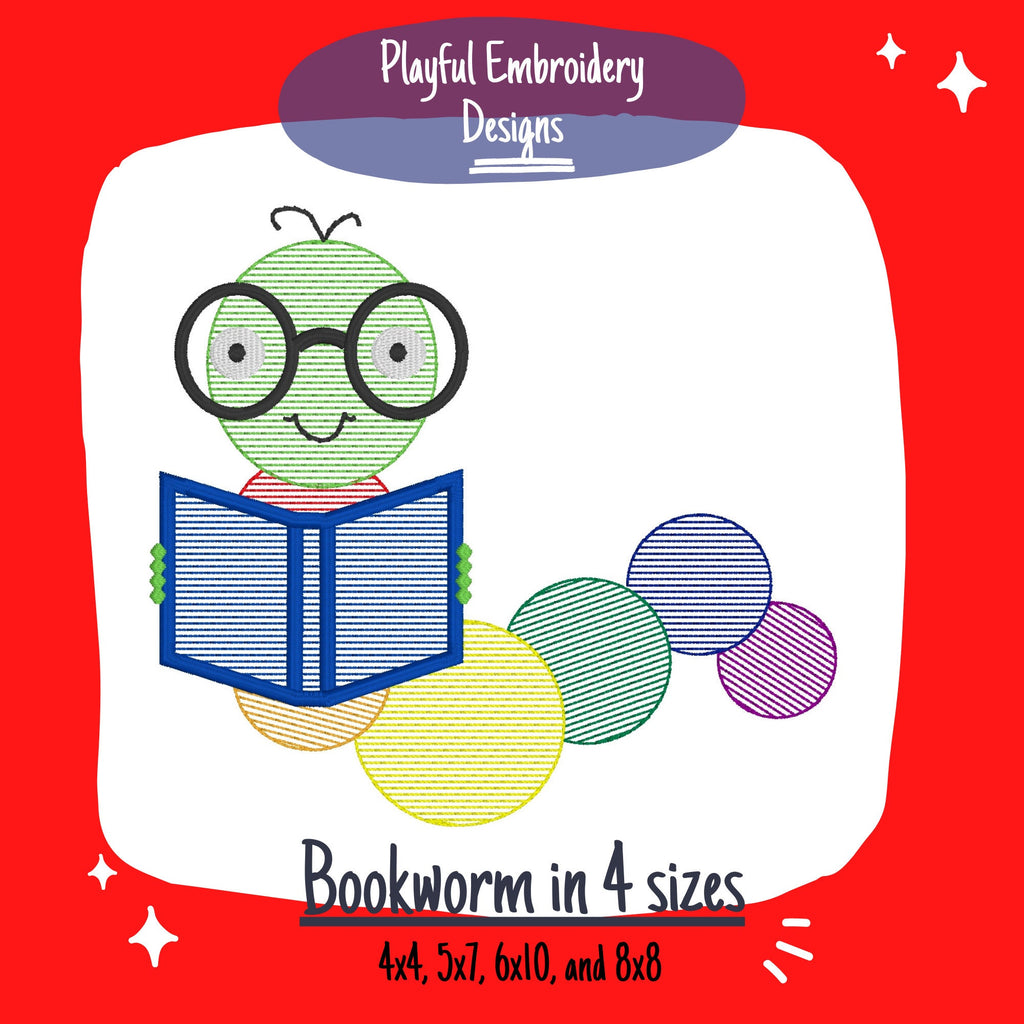 Sketch Bookworm Machine Embroidery Design, Fall Embroidery Design, Back to School Machine Embroidery Design, Nerd Bookwork, Smarty Pants