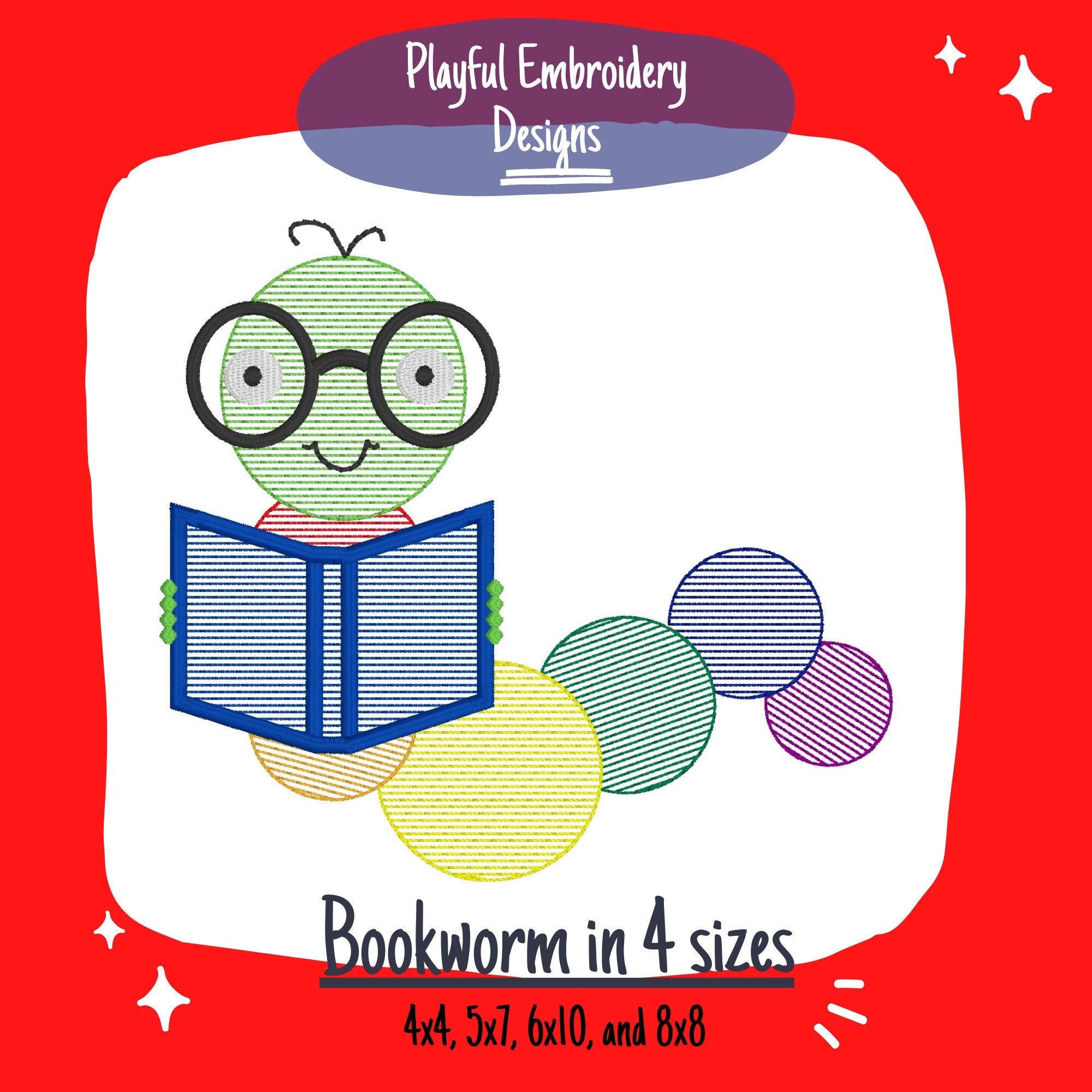 Sketch Bookworm Machine Embroidery Design, Fall Embroidery Design, Back to School Machine Embroidery Design, Nerd Bookwork, Smarty Pants