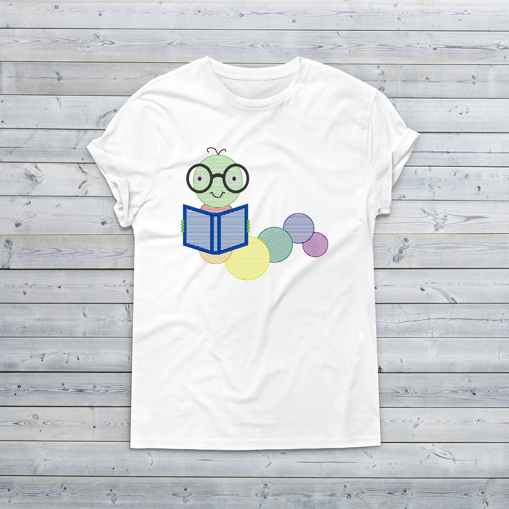 Sketch Bookworm Machine Embroidery Design, Fall Embroidery Design, Back to School Machine Embroidery Design, Nerd Bookwork, Smarty Pants