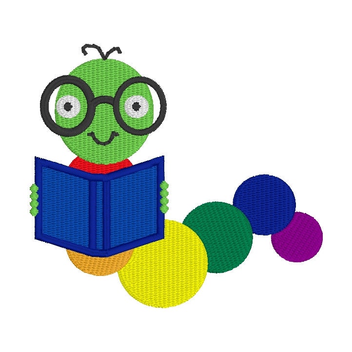 Bookworm Machine Embroidery Design, Fall Embroidery Design, Back to School Machine Embroidery Design, Book Library School Embroidery Designs