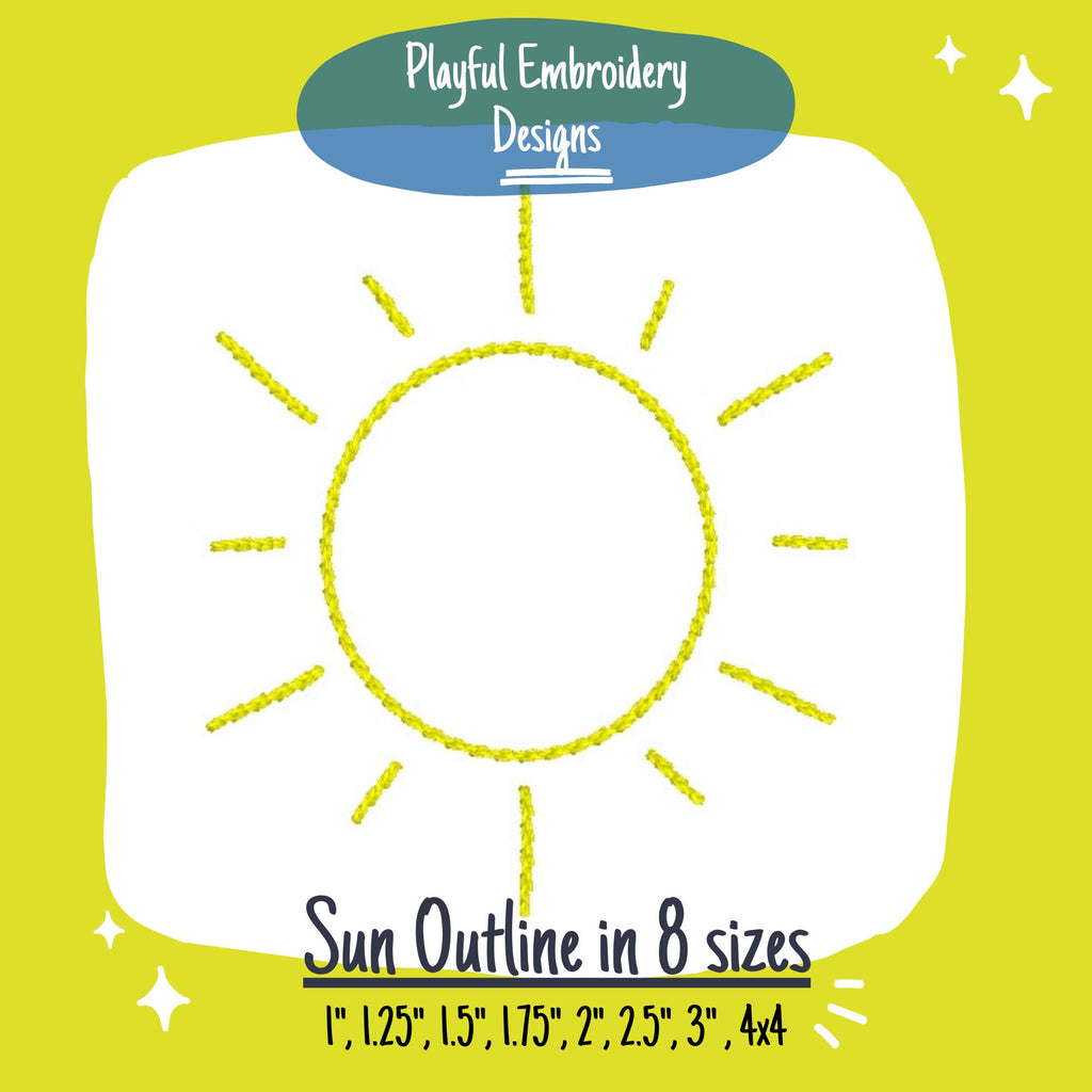 Sun Outline Machine Embroidery Design, Quick Stitch Sun Embroidery Design, Sunshine Back Stitch Design
