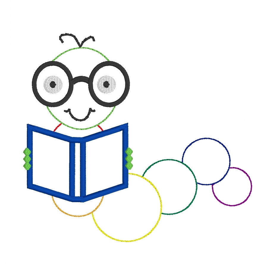 Bookworm Machine Embroidery Design, Fall Embroidery Design, Back to School Machine Embroidery Design, Quick Stitch Bookworm Design