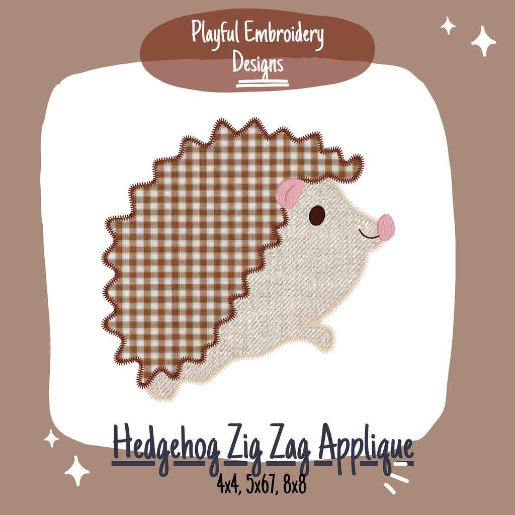 Hedgehog Applique Machine Embroidery Design, Zig Zag Applique Hedgehog Embroidery Design