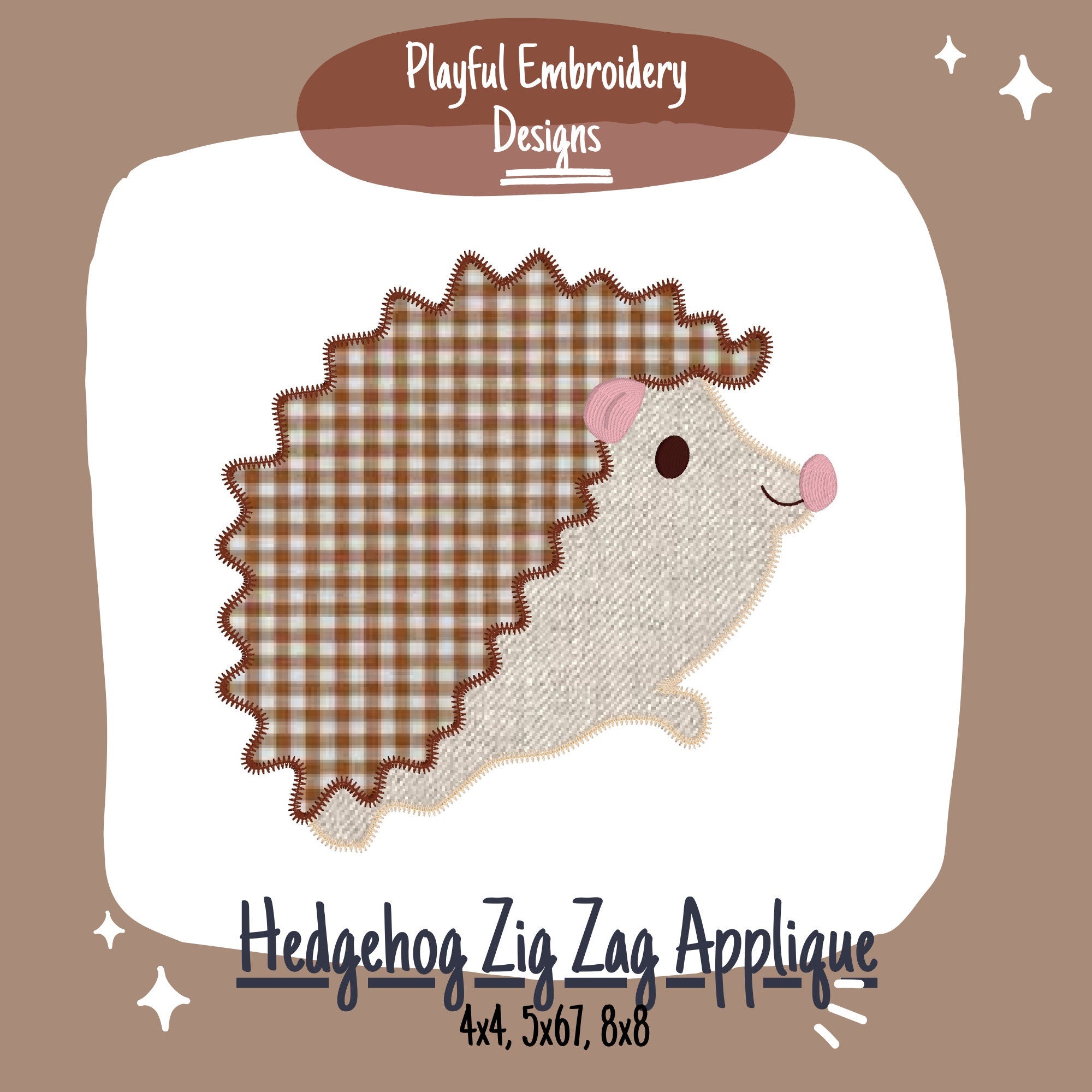 Hedgehog Applique Machine Embroidery Design, Zig Zag Applique Hedgehog Embroidery Design