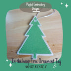 In The Hoop Christmas Tree Ornament Machine Embroidery Design, Simple ITH Tree Gift Tag, 4x4, 5x7