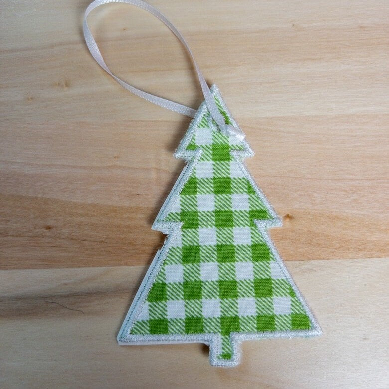 In The Hoop Christmas Tree Ornament Machine Embroidery Design, Simple ITH Tree Gift Tag, 4x4, 5x7