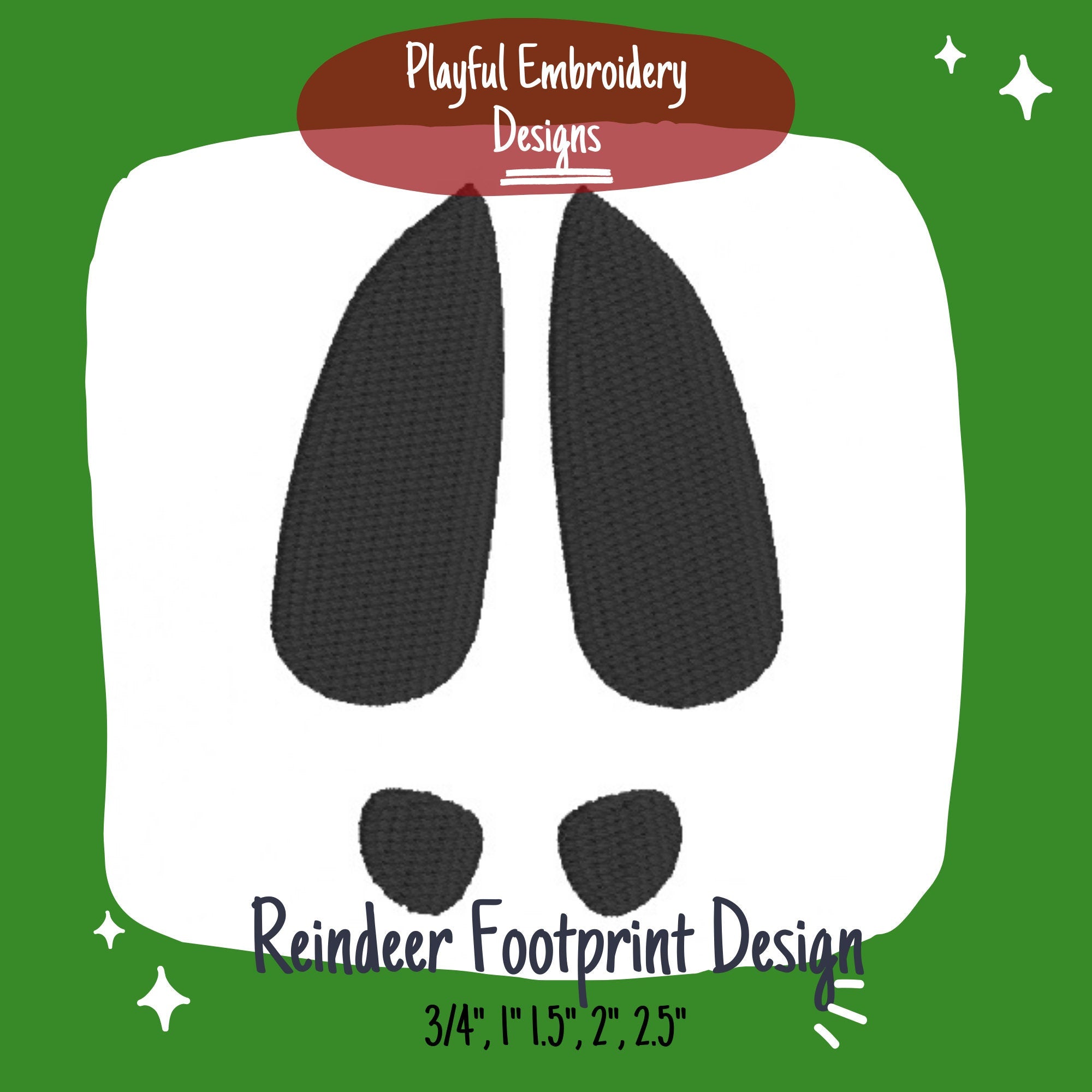 Reindeer Footprint Machine Embroidery Design, Fill Stitched Reindeer Track Embroidery Design