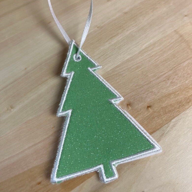 In The Hoop Christmas Tree Ornament Machine Embroidery Design, Simple ITH Tree Gift Tag, 4x4, 5x7