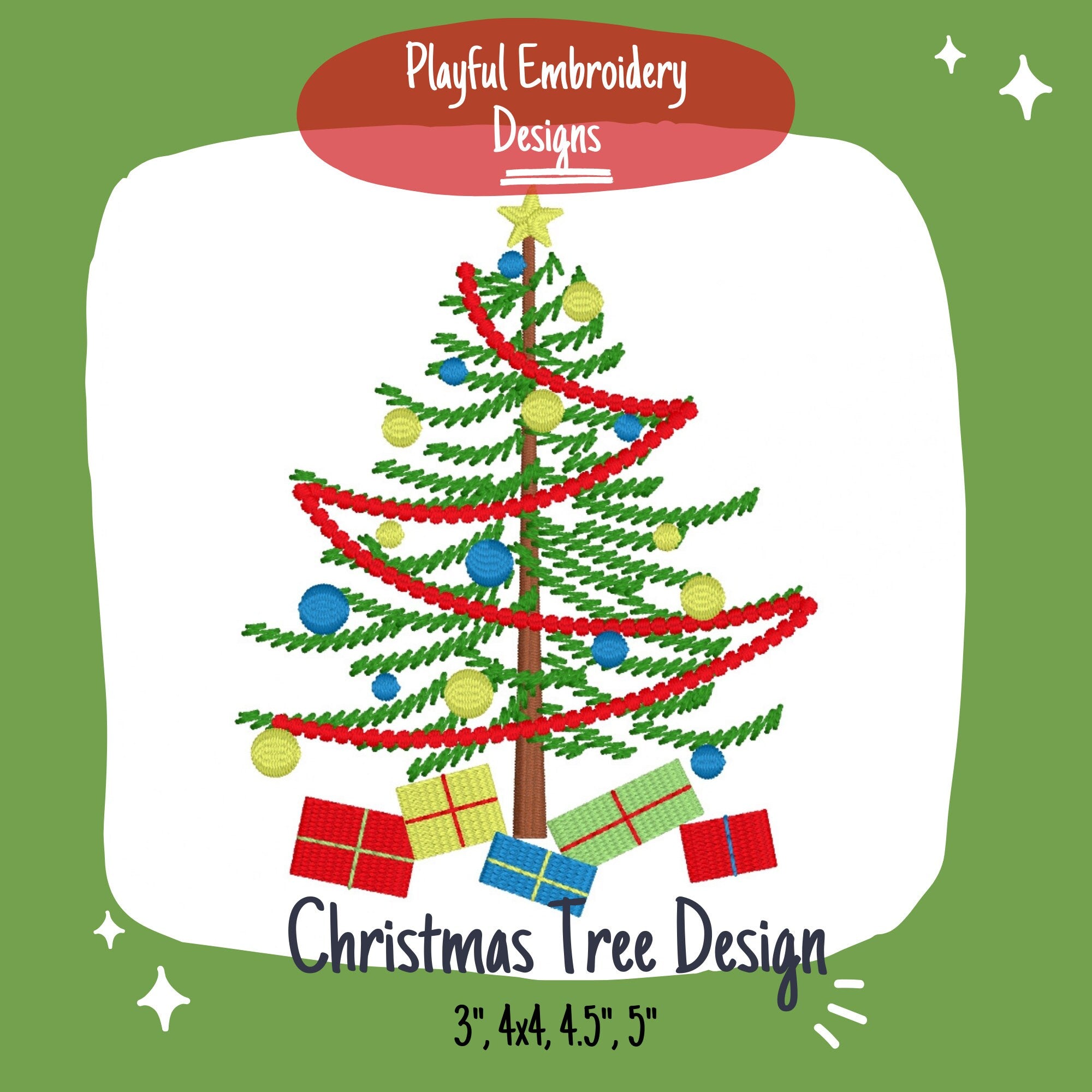 Christmas Tree Machine Embroidery Design, 4 sizes Christmas tree with presents, Christmas China complementary design