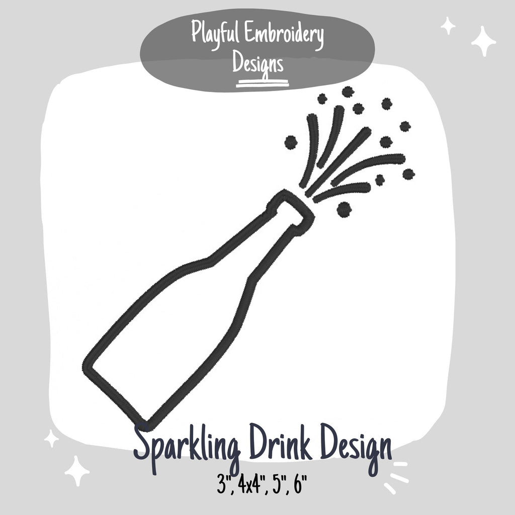 Popped Champagne Bottle Machine Embroidery Design, New Years Embroidery Design, Popped Tops Embroidery Design, Sparkling Bottle Design