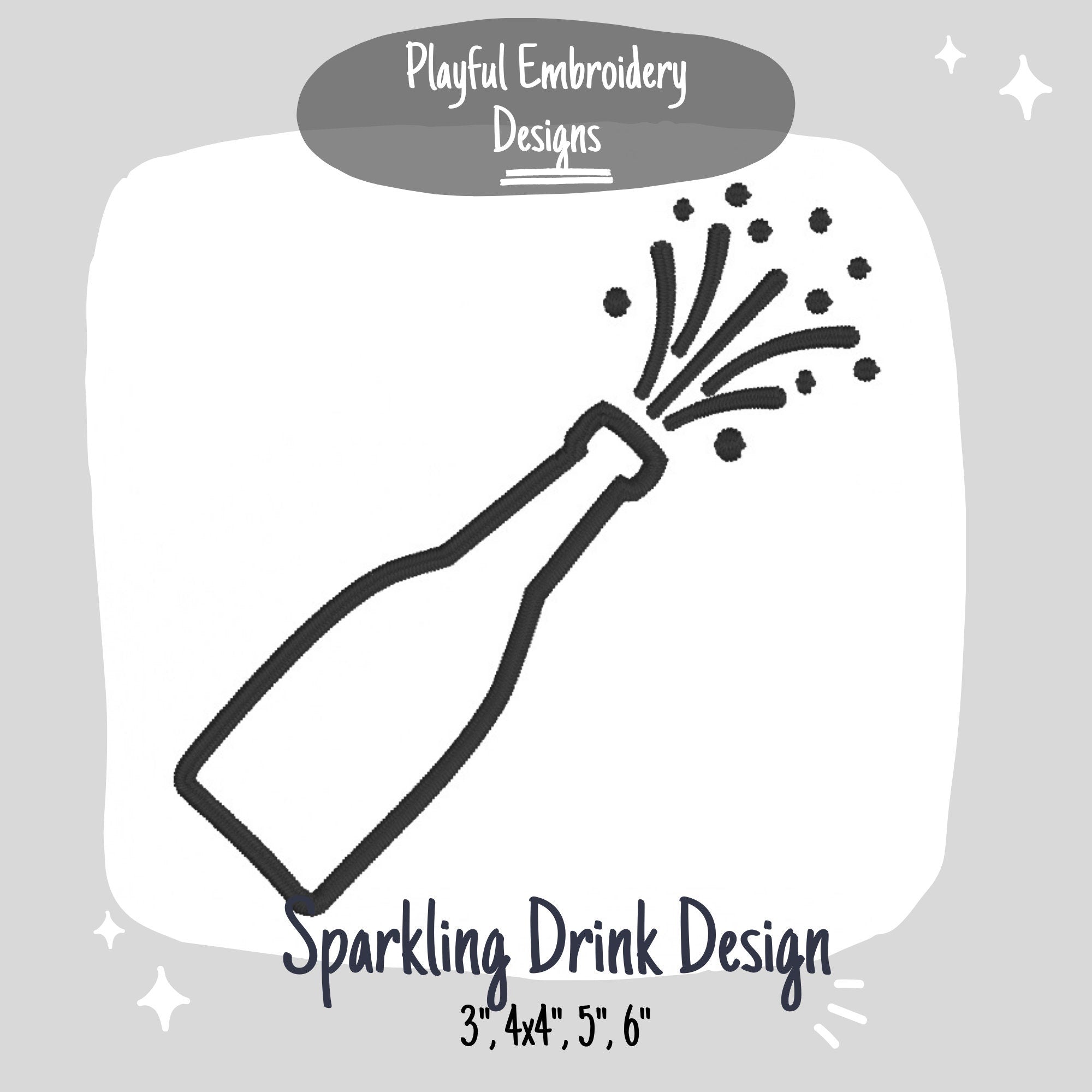 Popped Champagne Bottle Machine Embroidery Design, New Years Embroidery Design, Popped Tops Embroidery Design, Sparkling Bottle Design