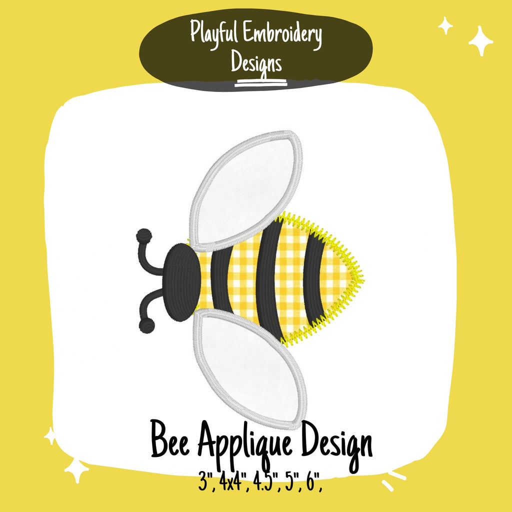Bumblebee Applique Machine Embroidery Design, Zig Zag Applique Bee Embroidery Design, Bee Applique Design, Insect Embroidery